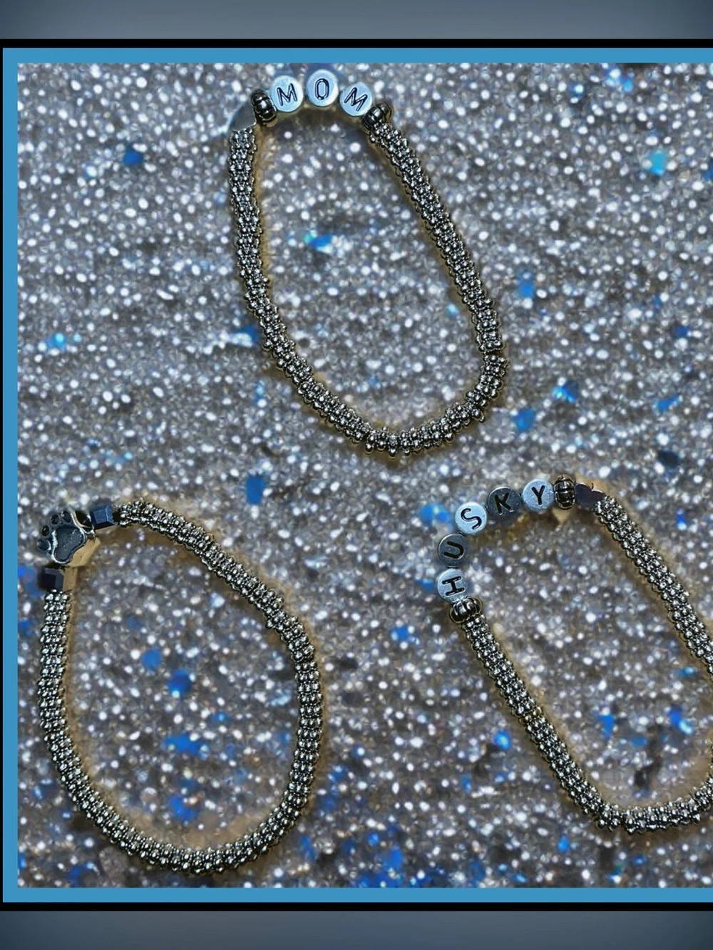 3 piece - Husky Mom Silver Paw Bead Bracelet Set